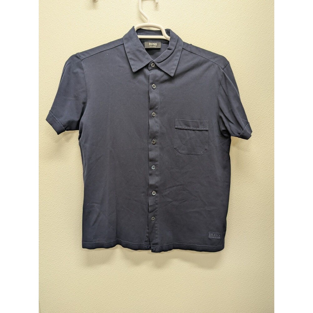 BOSS Hugo Shirt Mens Large Blue Pima Cotton Casual Top Beach Resort Lightweight
